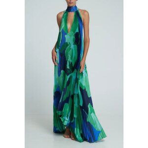 L’IDÉE Opera Gown Pleated Halter Maxi Dress Green 6